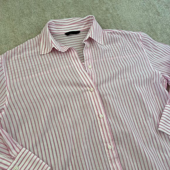 Zara White Pink Cotton Stripe Long Sleeve Button Up Sheer Oversize Blouse Top S - Picture 3 of 11